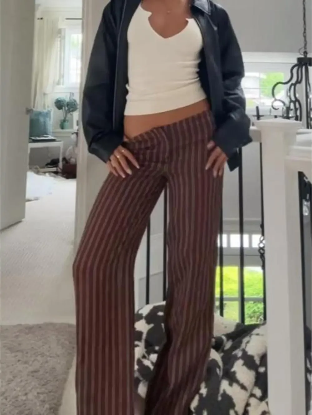 Reformation Vida Linen Low Rise Pants in Boardwalk Stripe
